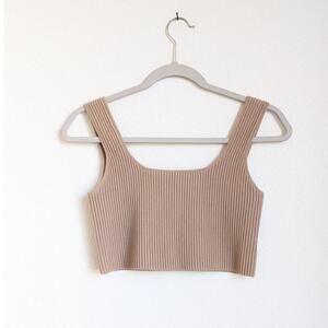 12 Storeez Cream Square-neck Ribbed Knit Sleeveless Tank Crop Top, size M